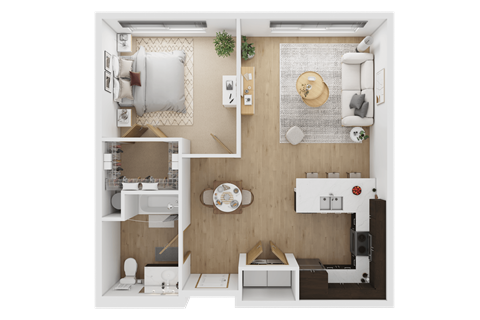 Floor plan for 1 bed, 1 bath, 711 sqft